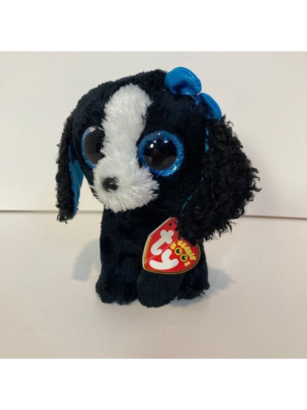 Ty Beanie Boos Tracey Dog Black White 6" Stuffed Plush Toy 2017 Blue Eyes W Tag